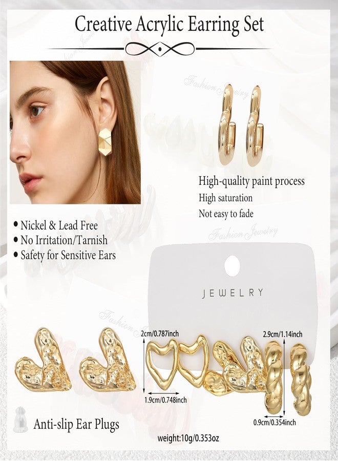OATHYAN 15 Pairs Statement Chunky Earrings Set for Women Gold Plated Fashion Irregular Puffy Love Hypoallergenic Earring Hoops (Geometry) - Image 5
